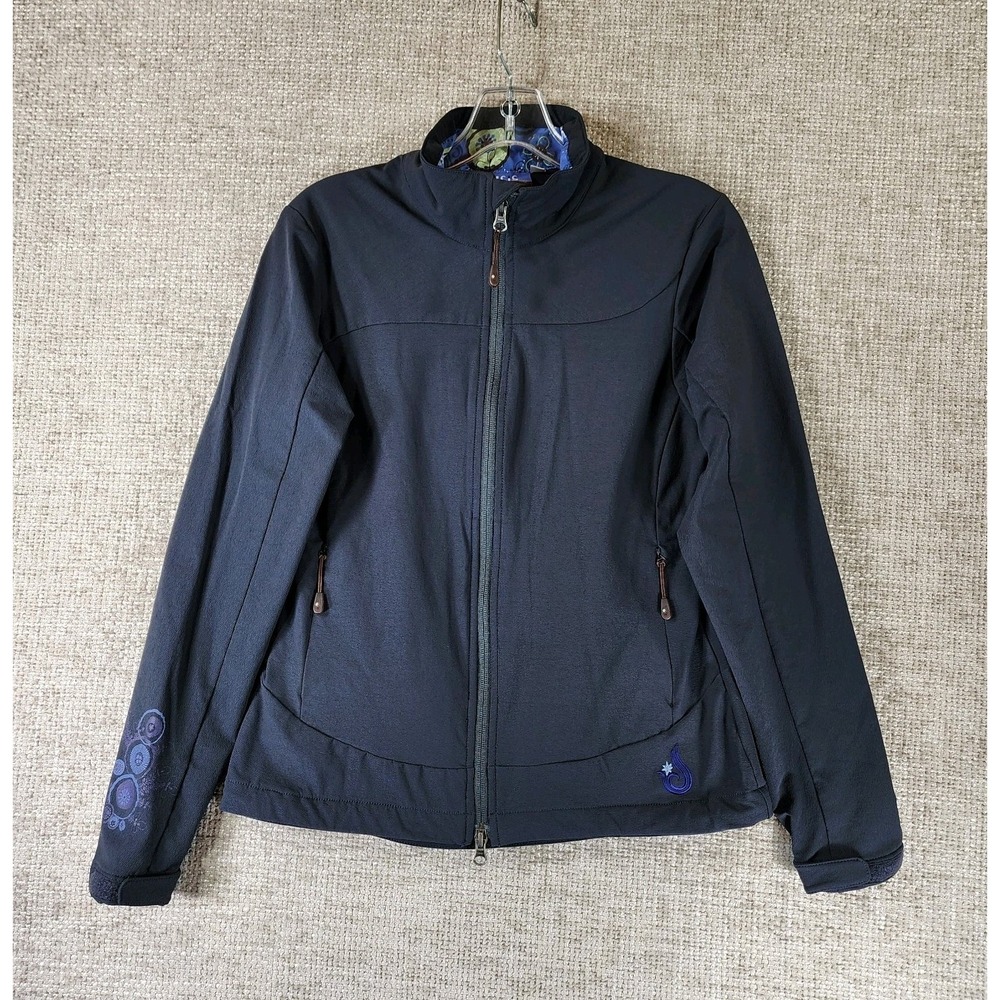 ISIS Elli Softshell Jacket Womens 6 Black Lightweight Full Zip Floral Logo